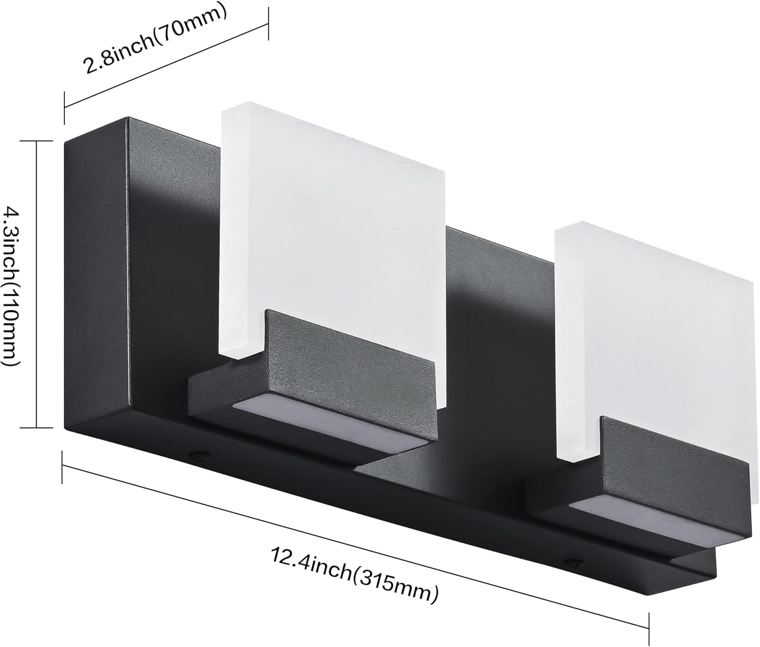 SOLFART 2 Lights LED Vanity Lights Matt Black Bathroom Light Bathroom Lights Above Mirror Vanity Lighting Fixtures