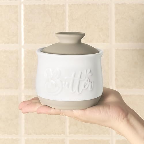 Miniatura 3 de MAIA Mantequilla de cerámica de 5.5 onzas para encimera con soporte para esparcidor de mantequilla de agua para untar, mantequilla francesa con