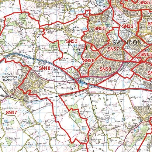 Sn Postcode Area Map Swindon - Sn - Postcode Wall Map - 47" X 33.25" Paper : Amazon.co.uk:  Stationery & Office Supplies