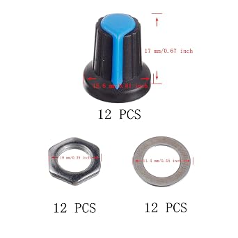 BOJACK 10 Values 12 Pcs B1K-B1M Ohm Knurled Shaft 3 Terminals Linear Taper Rotary Potentiometer(WH148) Single Turn Carbon Film Variable Resistor Assortment Kit
