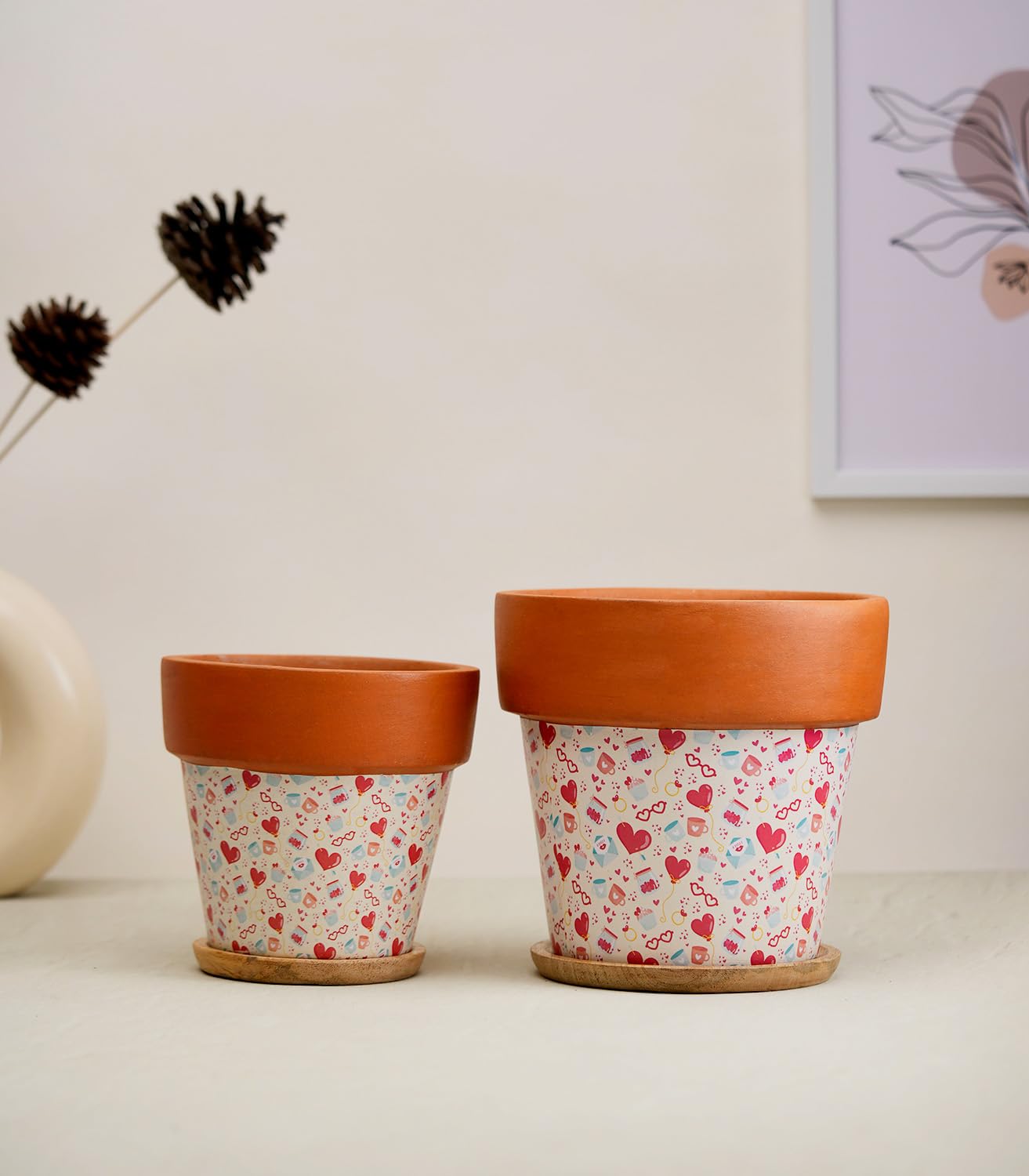 Nurturing Green® Set of 2 Terracotta Pots with Wooden Bottom Trays (Size: 7.7 & 6.3 inch | Color: Lime) | Pots for Home Decoration (B0C13ZRDTX) Amazon Price History, Amazon Price Tracker