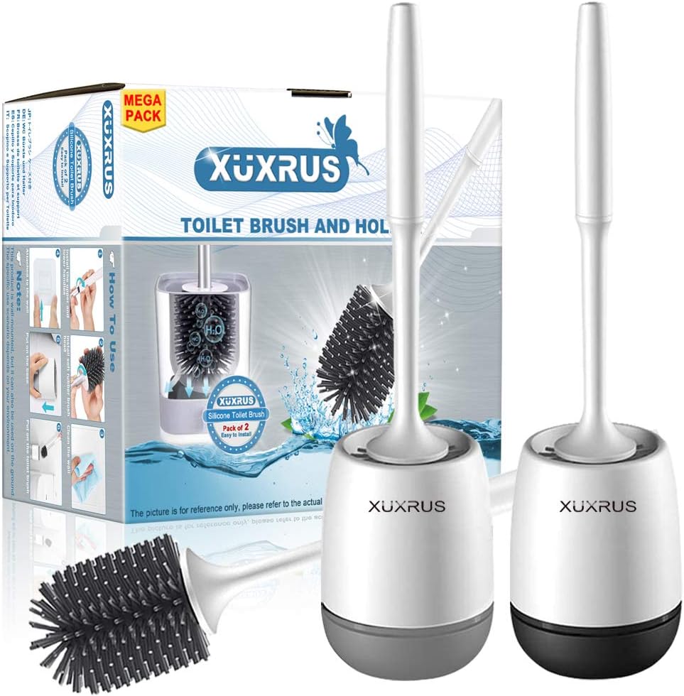 XUXRUS 2PCS Toilet Brush and Holder Set Soft TPR Silicone Toilet Bowl ...