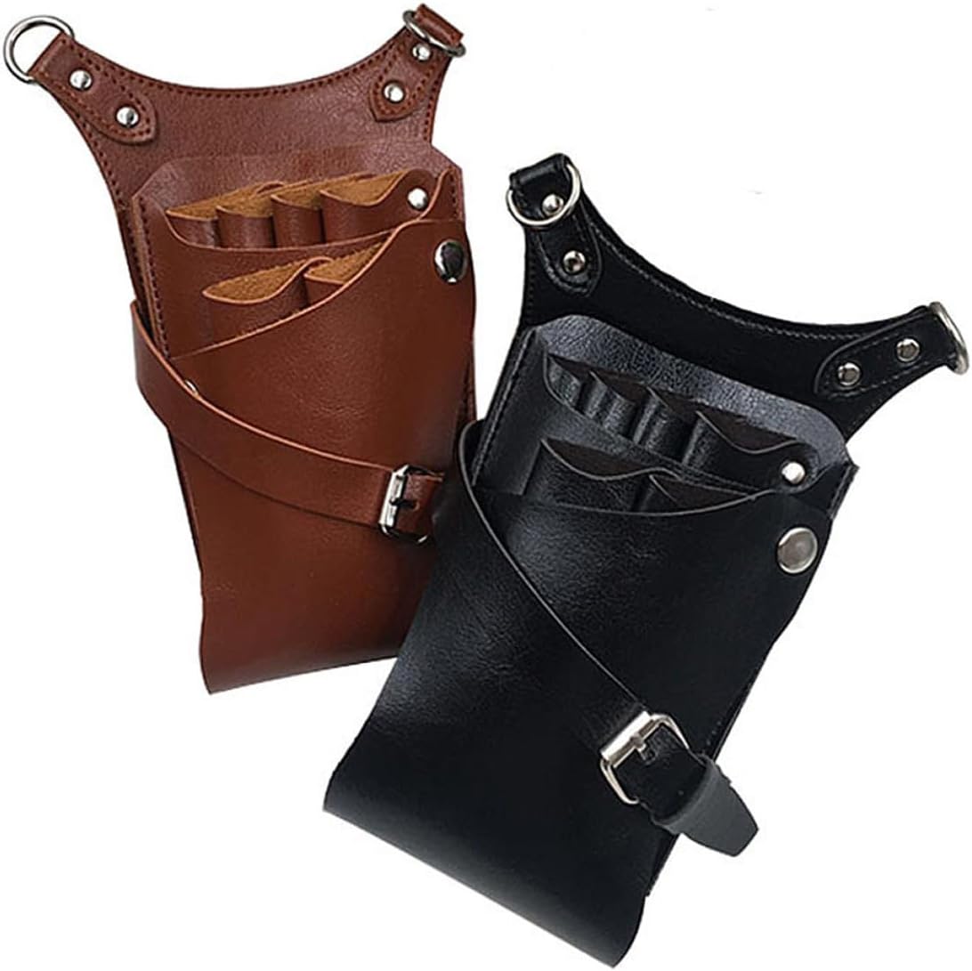 Pu Leather Hairdressing Scissors Pouch with 6 Slots, Adjustable Belt Barber Waist Bag for Hairdressing Tool Organization and Easy Access