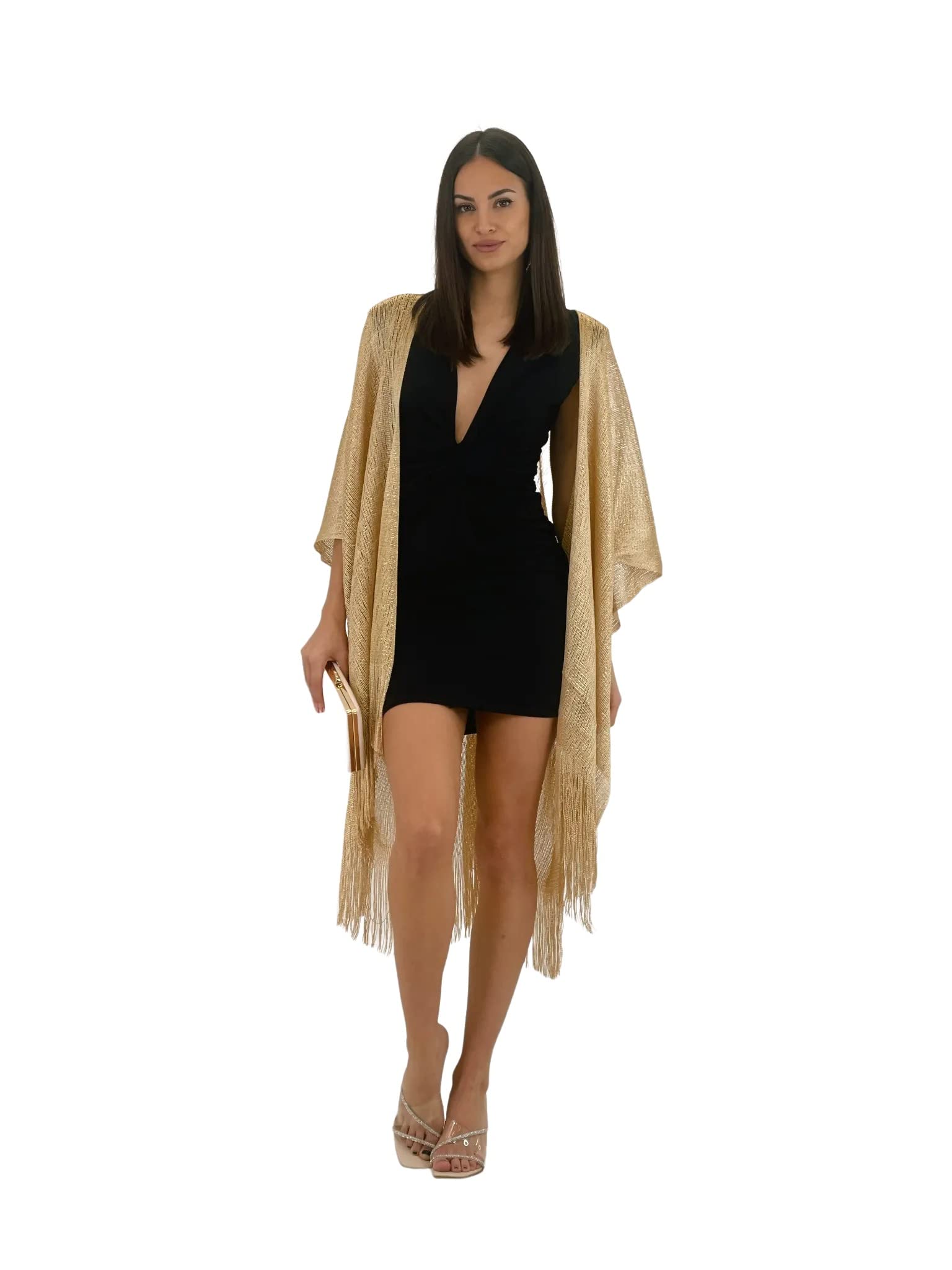 Cardigan Étole Femme Châle Wrap Écharpe Brillante 1.80 X 1.20 cm Cérémonies Soirée Fêtes Mariage Cocktail Bal de Promo Couleur Doré Pailletée