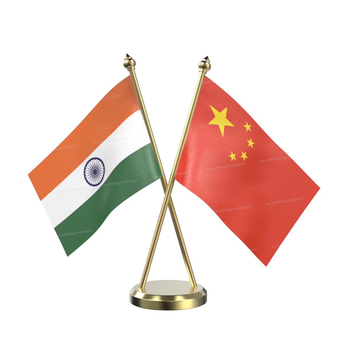 The Flag Company China & India Cross Table Flag with Brass Pole & Base | Dual 4x6 Inch Flags for Desk, Office & Diplomatic Display-image-19