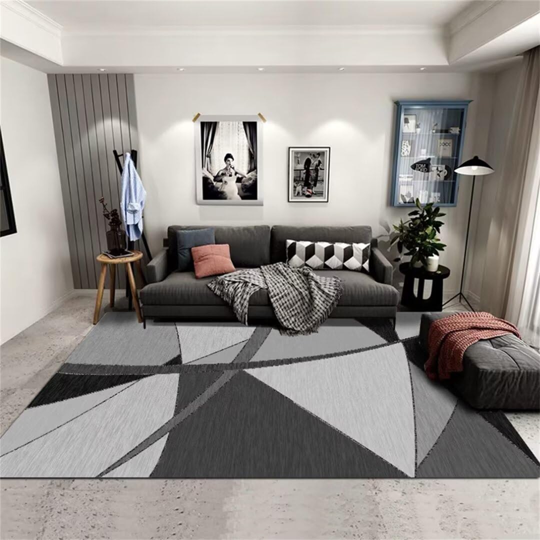 Alfombra lavable 180x280cm gris geométrica moderna para sala de estar y dormitorio infantil