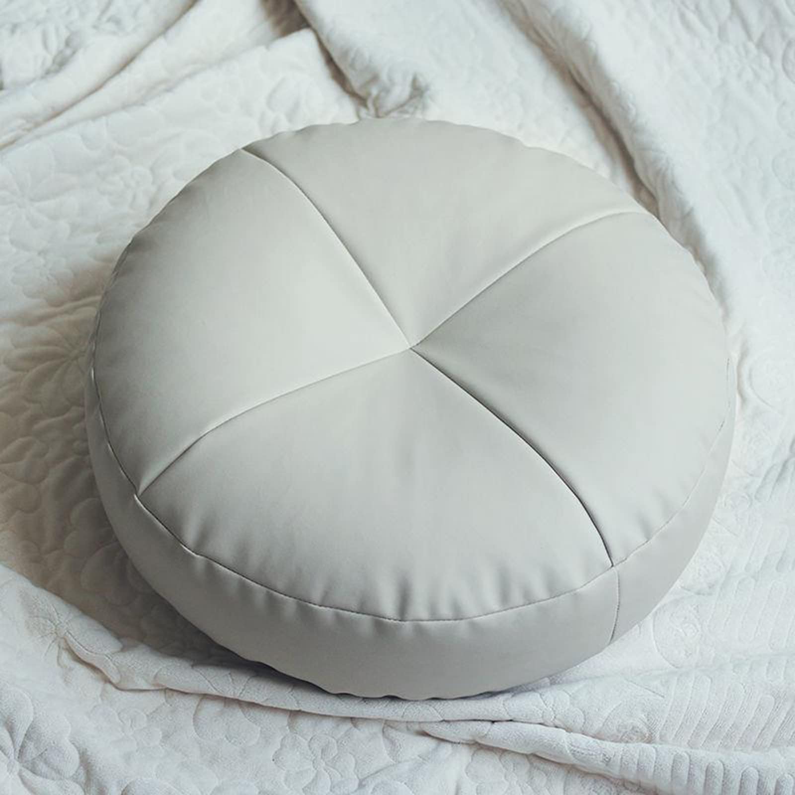 ZYFAB Leather Round Seat Cushion Japanese Futon Tatami Floor mat Stuffed Pouf Ottoman chair cushion Stool Ottoman for Living Room, Home Decor,Silver,30 * 30 * 12cm