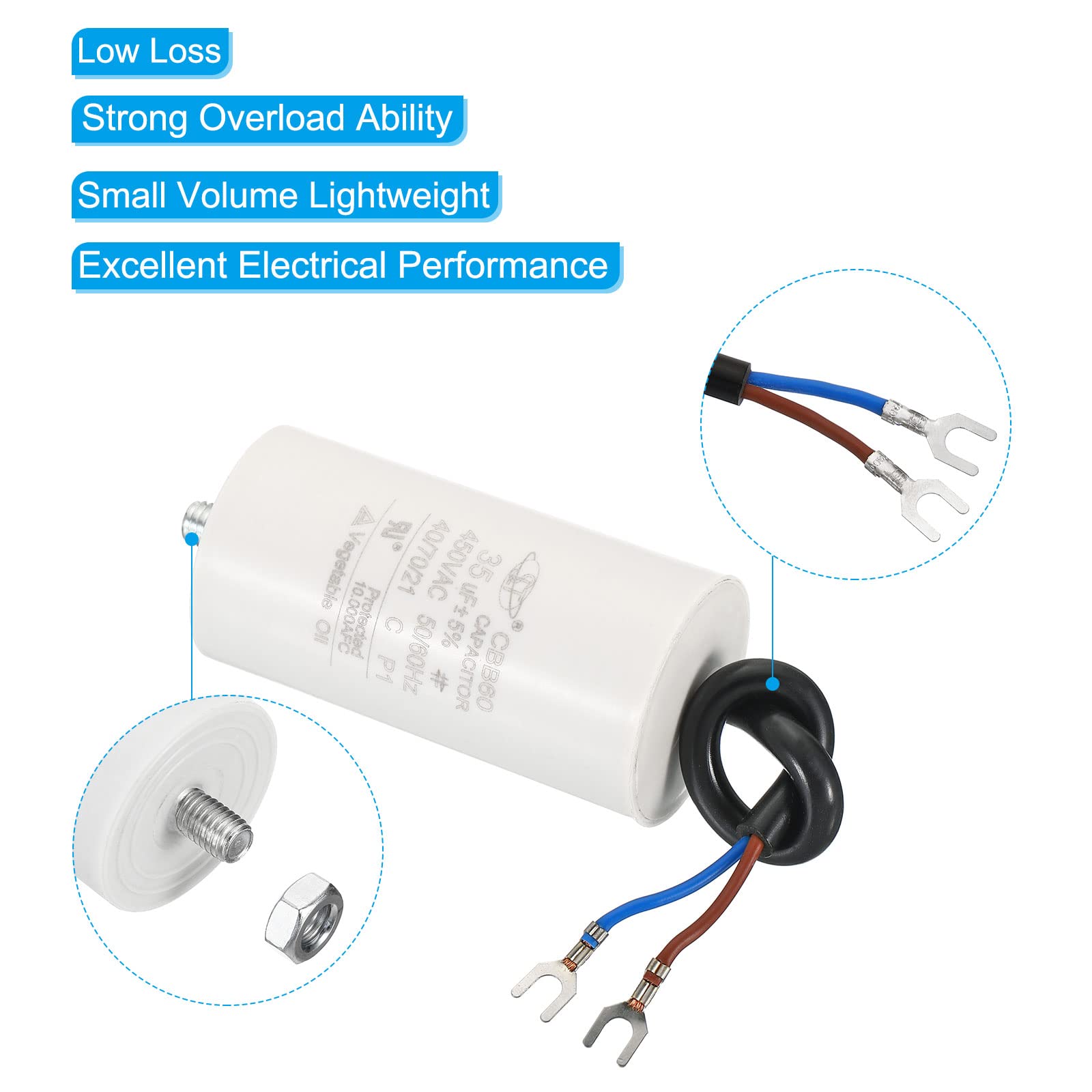 PATIKIL CBB60 7uF loopcondensator AC 450V 2 draden 50