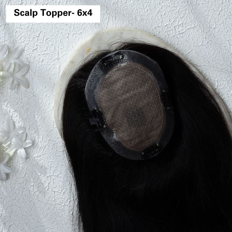 Image of Hair Originals 100% Human Hair Extensions for Women, Clip in Scalp Topper /Hair Topper, Silk Based- (6 inchx4 inch, 18 Inches, Natural Brown)