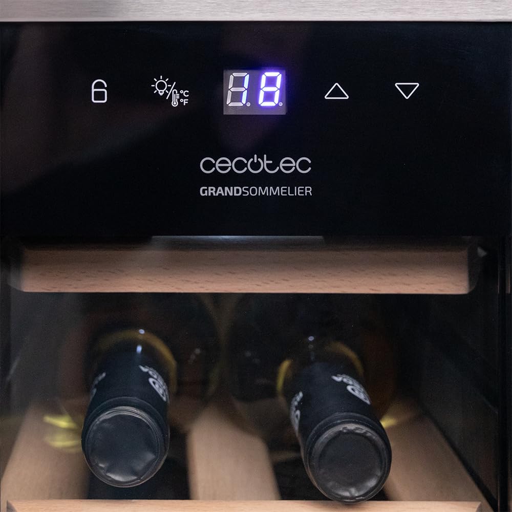 Cecotec Vinoteca 12 Botellas Bolero GrandSommelier 1230 CoolWood Compressor. 32 Litros, Sistema Compresor, Alto Rendimiento, Temperatura Regulable, Luz LED Interior, Control Táctil