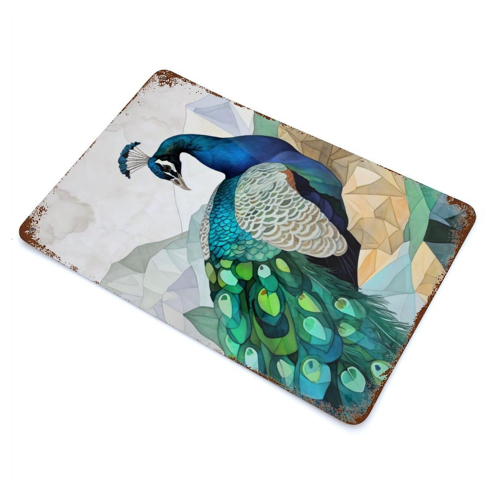Distressed Metal Wall Sign with Peacock Bird Animal Art Design 11.8"x7.9", for Living Room, Hallway And Home Decor, Vintage Wall Decor