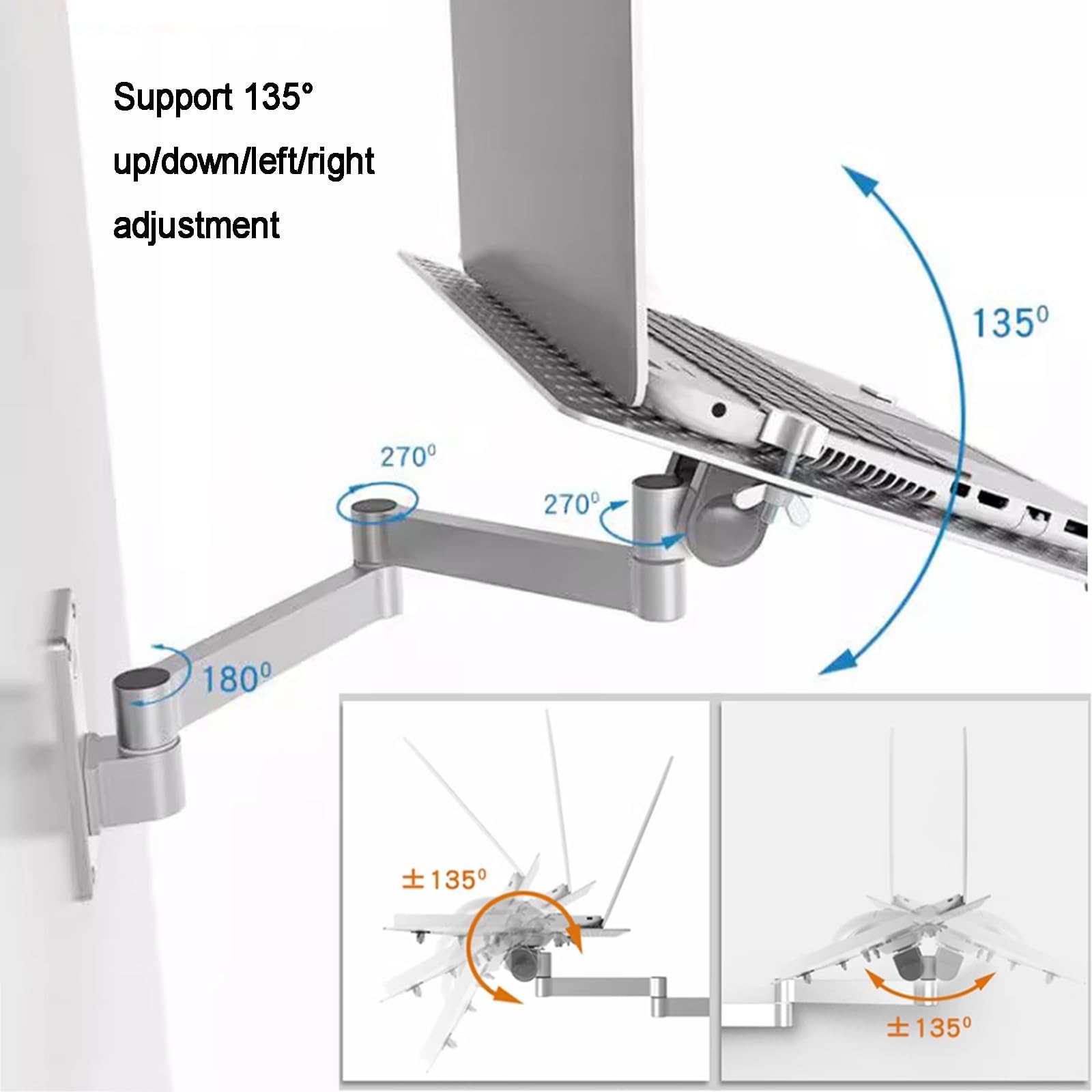 Soporte De Pared para Portátil, Soporte Ajustable con Bandeja para Ratón, Capacidad De Carga De 8 Kg, Plataforma De Refrigeración Ventilada, para Oficina Y Estación De Trabajo