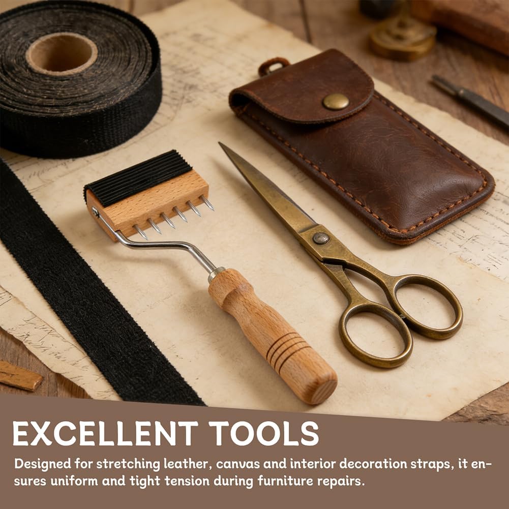 Webbing Stretcher, Wood Handle Gooseneck Webbing Puller Stretcher Upholstery Tool Professional Sewing Repair Supplies for Carpet Canvas Leather Craft (Color:Wood)