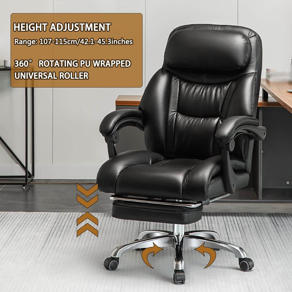 Generico Sedia da Ufficio Robusta - Sedia da scrivania ergonomica direzionale con Elevata capacità di carico per Uso Professionale e Domestico (Nero 107 115 * 51cm)