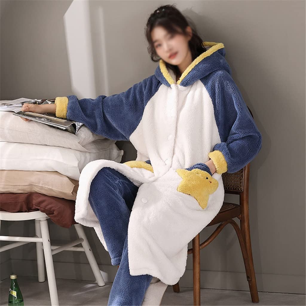 ZXLIHS Winter-Pyjama für Damen, Nachtwäsche, Korallen-Fleece-Pyjama, lockere Version, Intensivierung, Flanell-Nachthemd mit Kapuze (Farbe: A, Größe: L-Code) (A XL-Code)