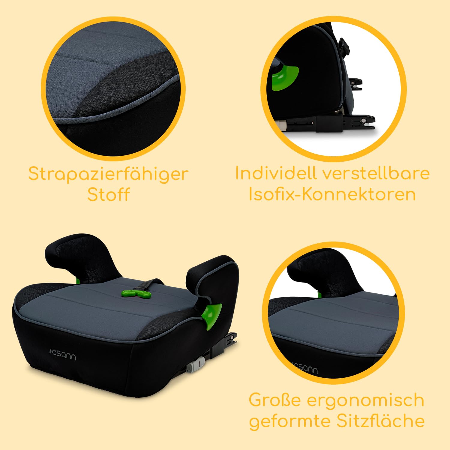 Osann Junior Isofix Gurtfix Sitzerhöhung Auto Kinder 126-150 cm Gurtfix-Technologie ergonomischer Sitzfläche Kindersitzerhöhung ab 6 Jahre Pixel Black