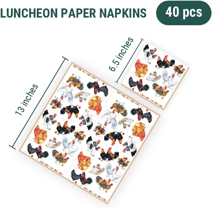 Miniatura 2 de Chicken Collection - 40 servilletas desechables decorativas, diseños de razas de gallos y pollos
