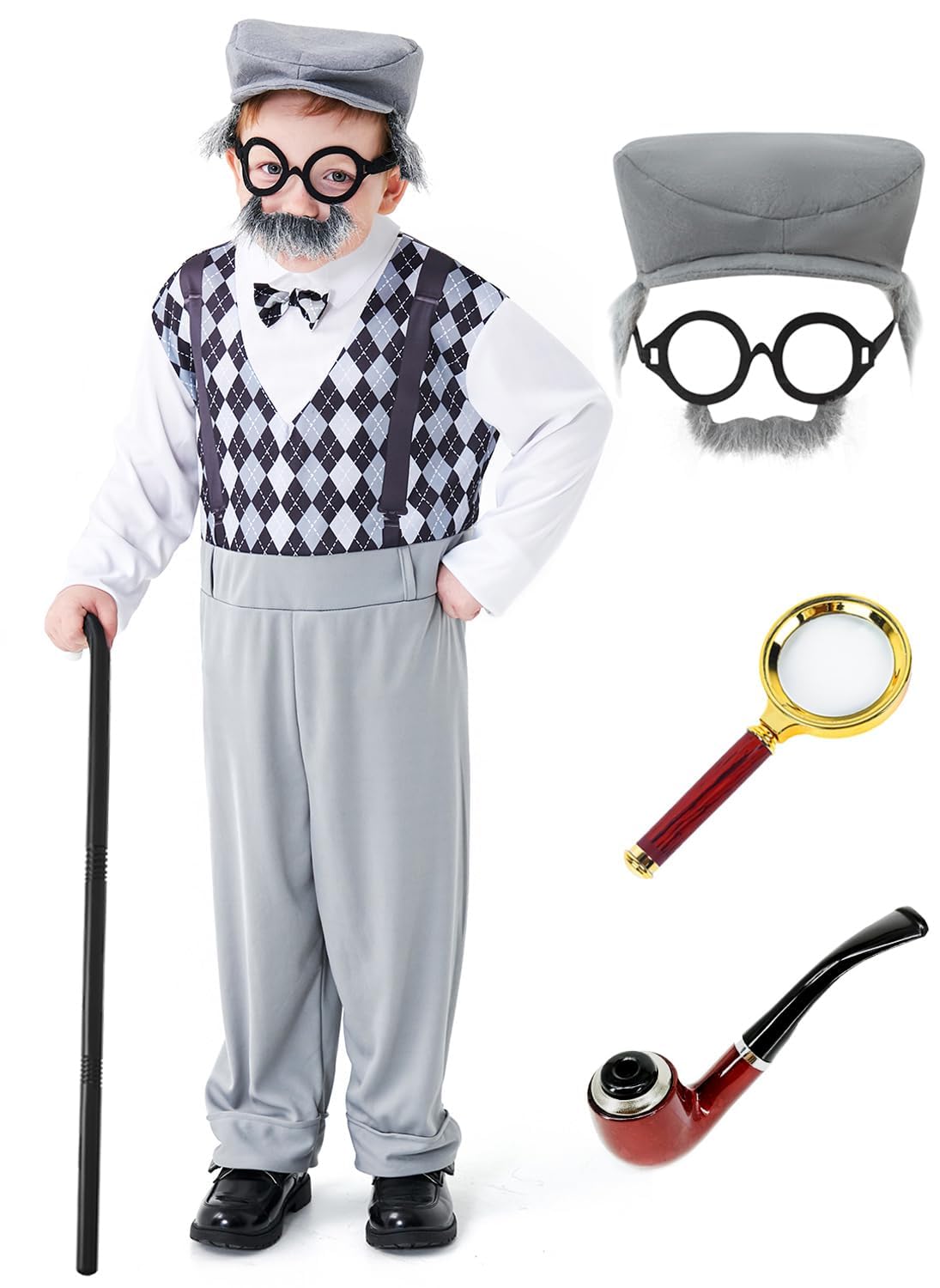 Sponsored Ad – Old Man Costume Kids, Boys 100 Days of School Costume Grandpa Costume Kids 100 Year Old Costume Boys Dress up, M Size