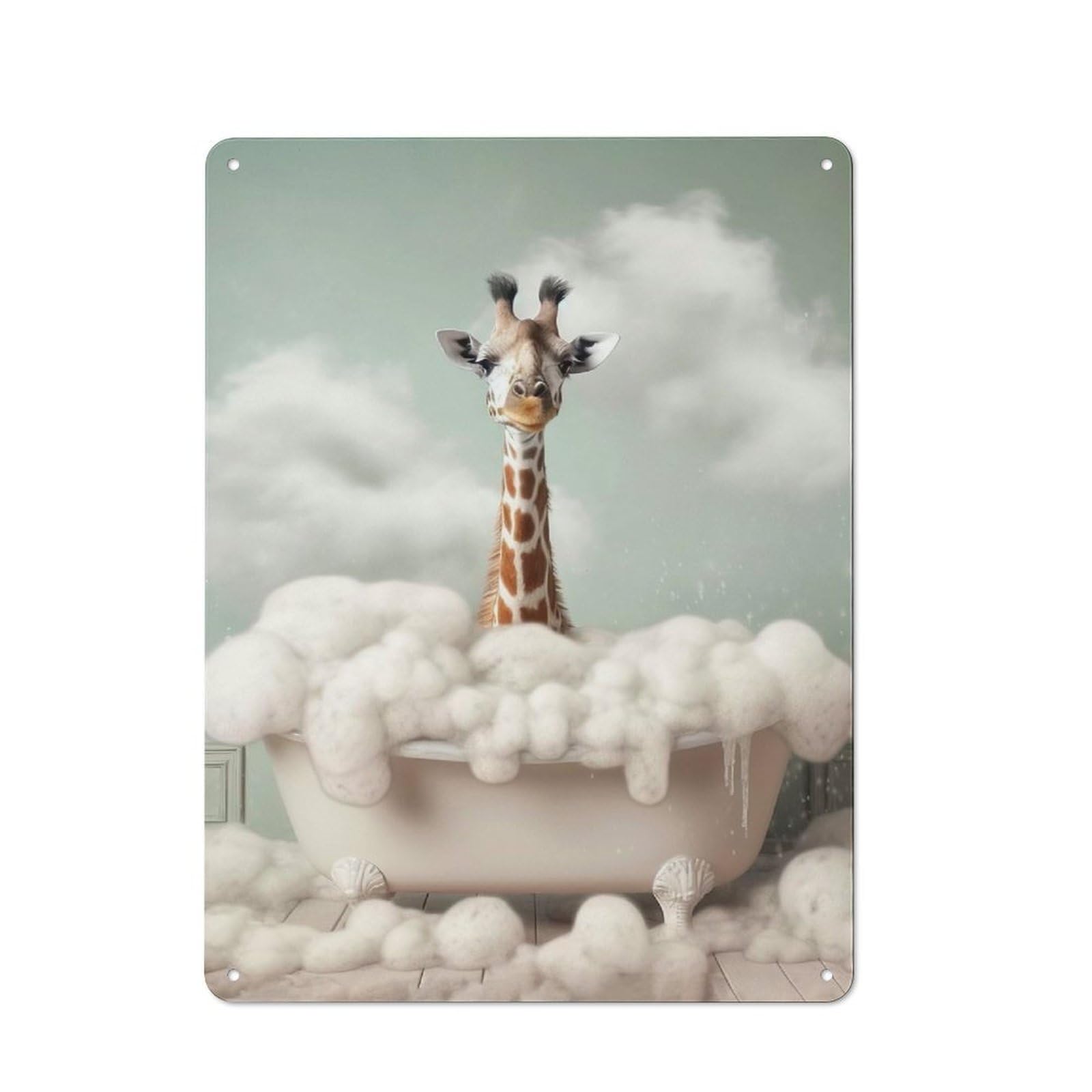 Junmoney Style-12 Giraffe Taking A Bath Creative Metal Wall Decor 40X30cm, Decorative Metal Sign For Office, Study, Studio Or Hallway