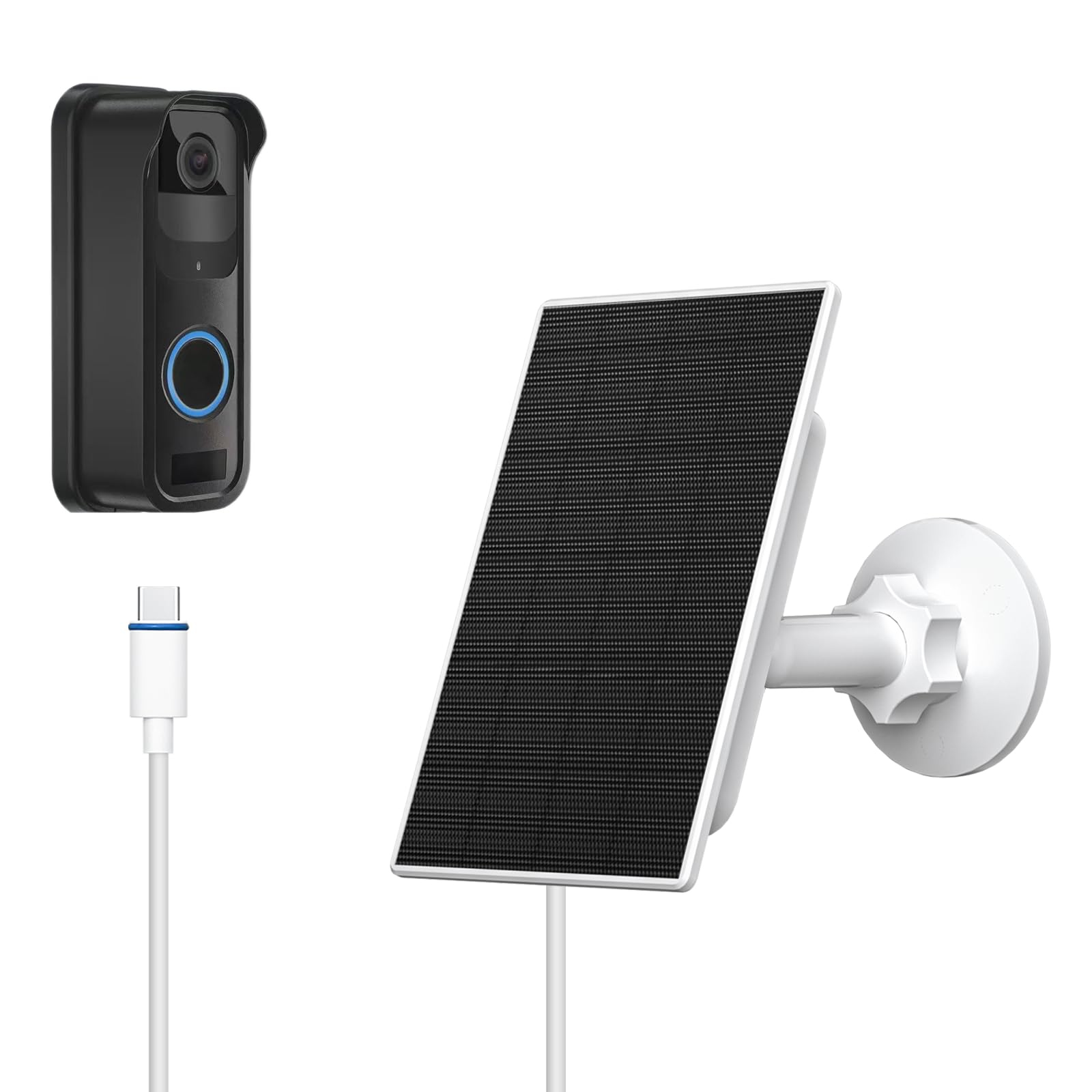 Zivif Panel słoneczny 2 W do dzwonka do drzwi Blink, ładowarka solarna USB-C 6/9/12 V, regulowana, wodoodporność IP65, kabel 2,7 m, regulowany wspornik 360°