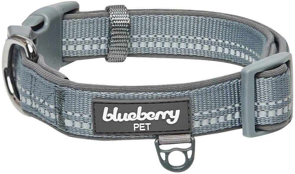 Blueberry Pet Soft & Comfy 3M Reflective Pastel Color Padded Dog Collar, Gray, Medium, Neck 37cm