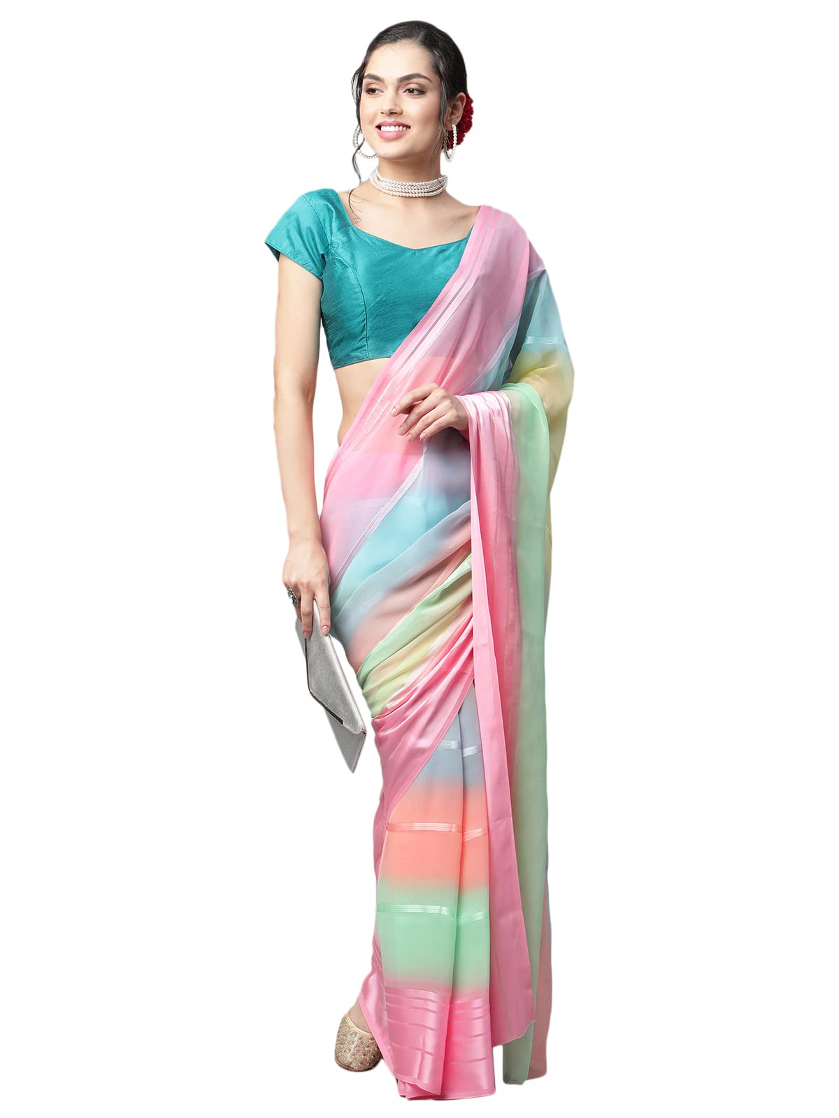 DHRUVI TRENDZWomen's Beautiful Soft georgette Silk Pure banarasi Linen designer Saree With Blouse Piece