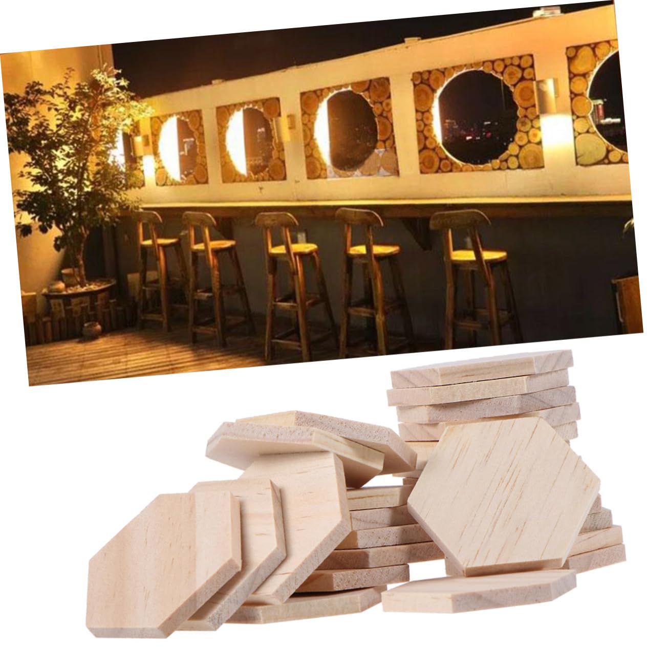 SEWACC 75stücke Holzscheiben Sechseck Blanko Zum Beschriften Für -projekte Hochzeit Party-dekorationen Glatte Oberfläche Naturbelassen Zum Bemalen Und Verzieren