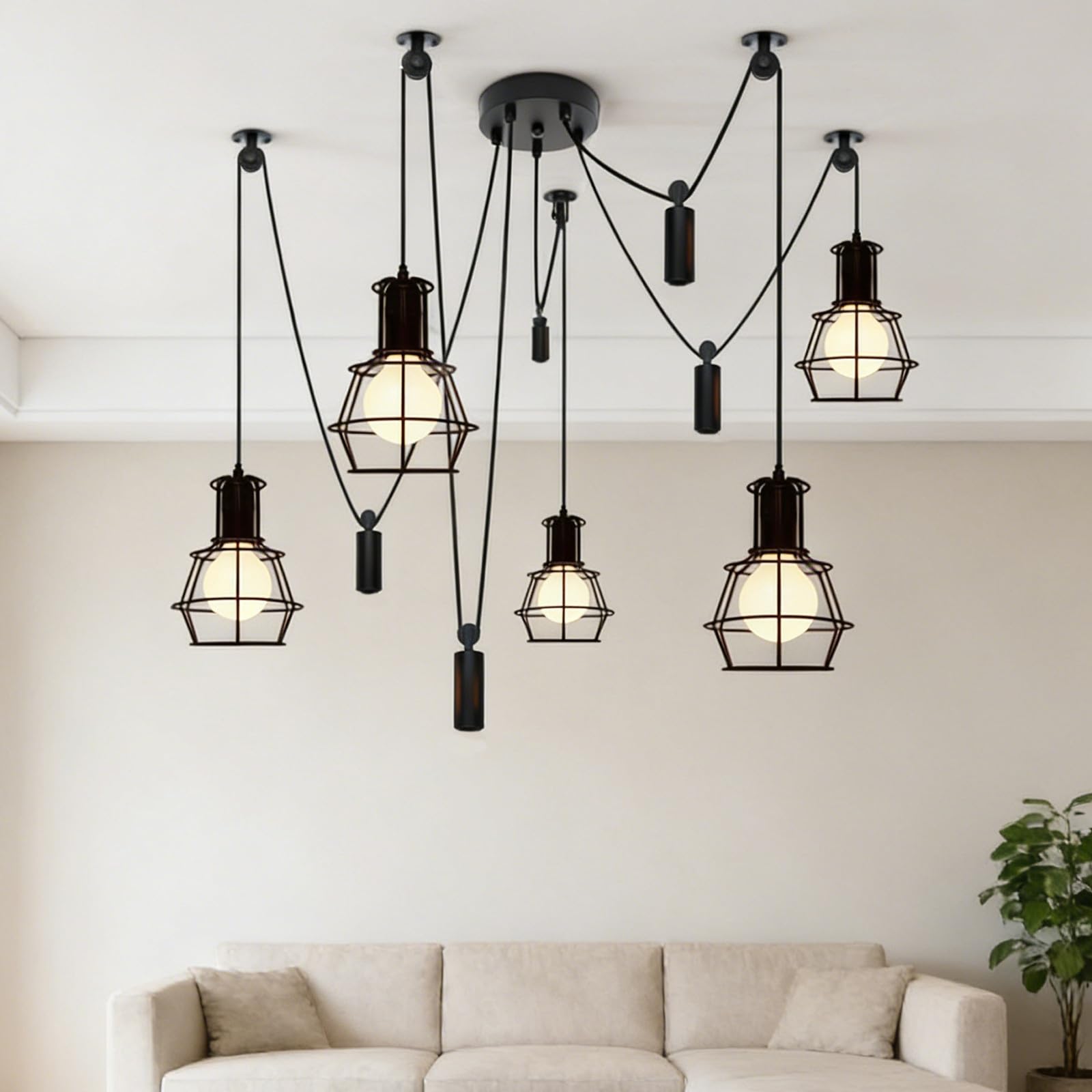 NUOBESTY Ensemble De 2 Poulie Noir pour Lampe Plafond Suspendu de Levage avec Fixation Sécurisée et Installation Simple, pour Salons et Espaces Commerciaux