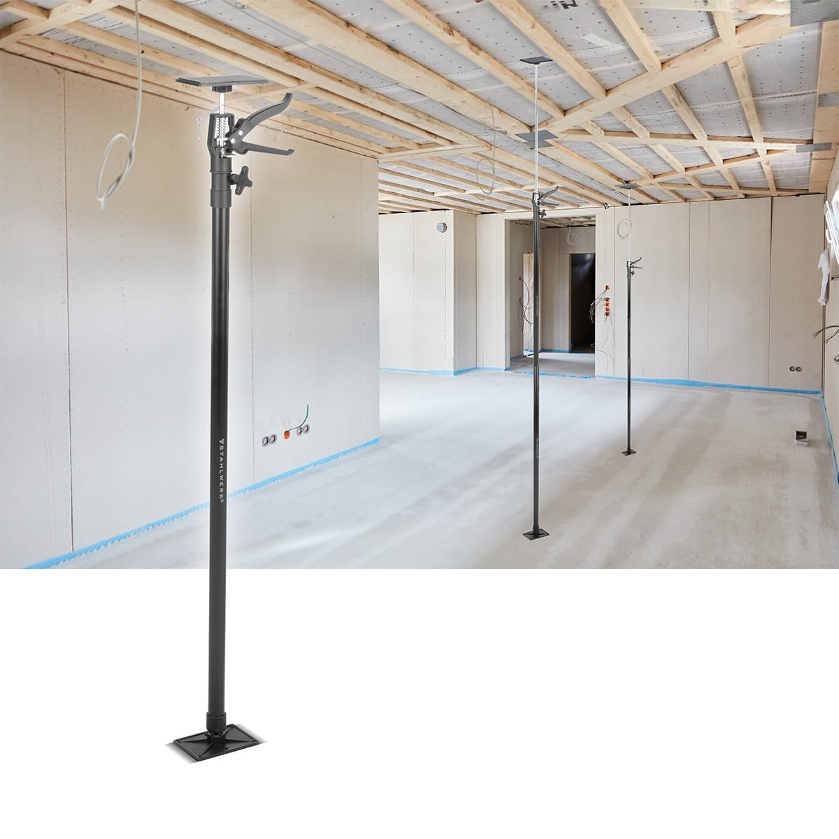 STAHLWERK Teleskop-Stützstange 2er Set 110-290 cm mit 43 kg Tragkraft Montagestütze | Baustütze | Teleskopstütze | Türspanner | Deckenstütze | Spannstütze | Einhandstütze | Schnellspannstütze