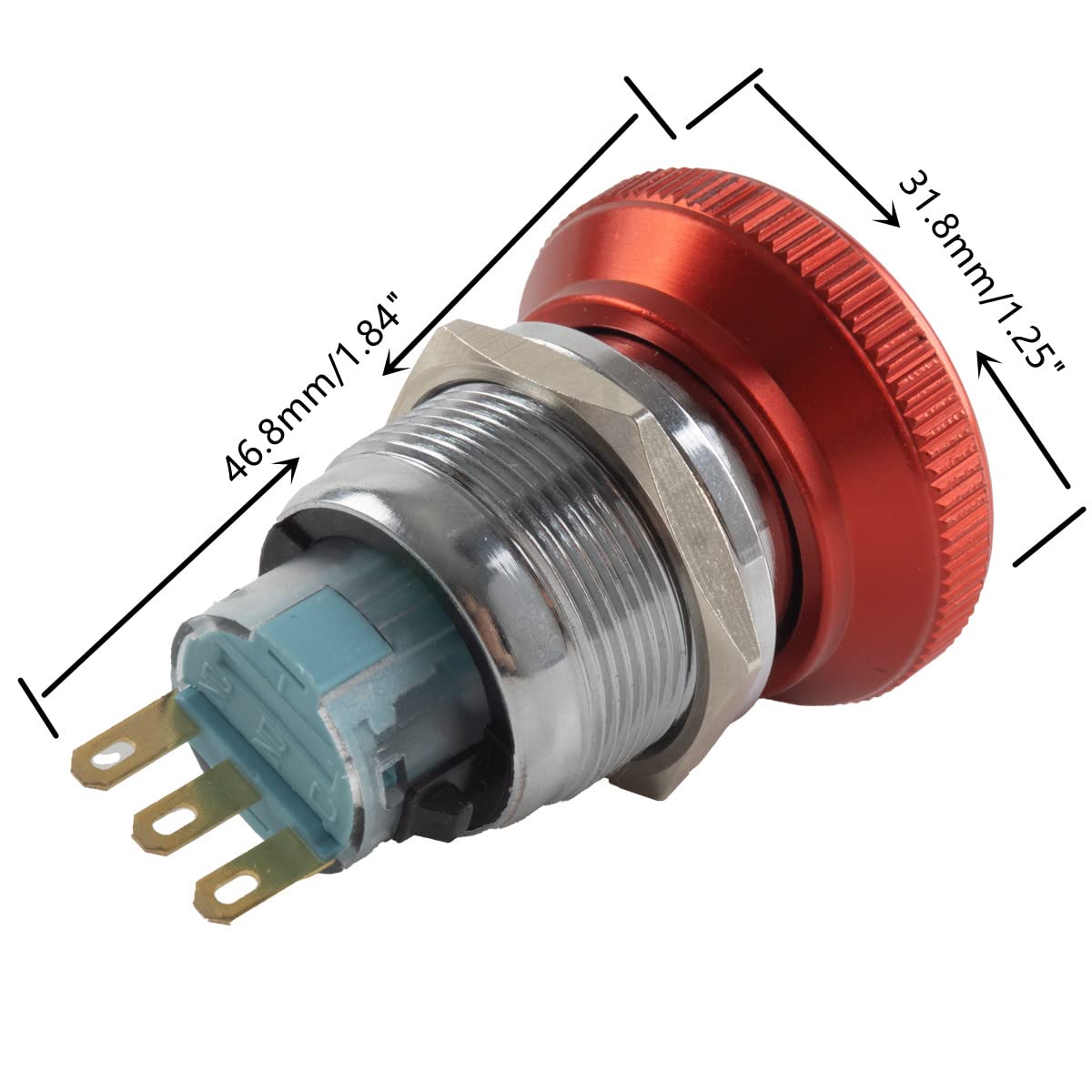 Emergency Stop Push Button Switch – 3-Pin Latching Stainless Steel, 1NO 1NC, 16mm Mounting Hole, With Connection Plug (Red)