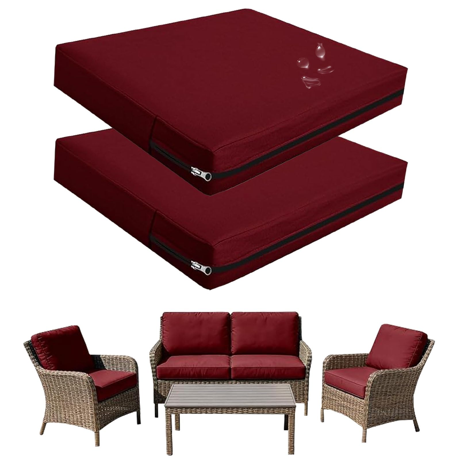 Replacement Outdoor Cushion Covers Waterproof, 65x65 60x60 50x50cm set of 6/4/2/1 Garden Sofa Seat Cushion Slipcover With Zipper for Chairs, Patio and Rattan furniture(Color16,55x45x10cm (2pcs))