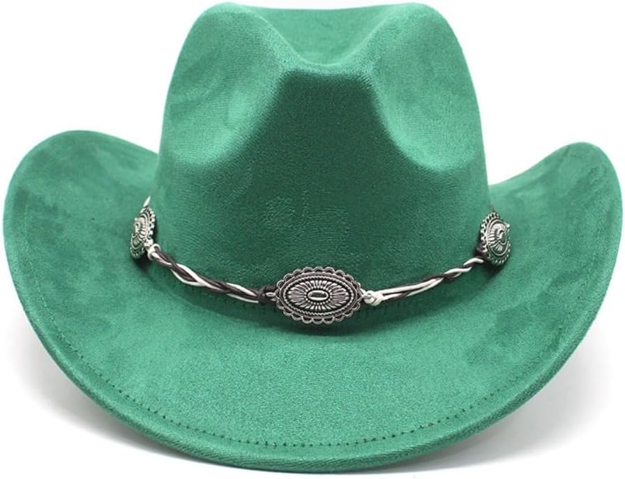 Black Western Cowboy Hat with Silver Concho Hatband, Wool Felt, Wide Brim, Classic Style