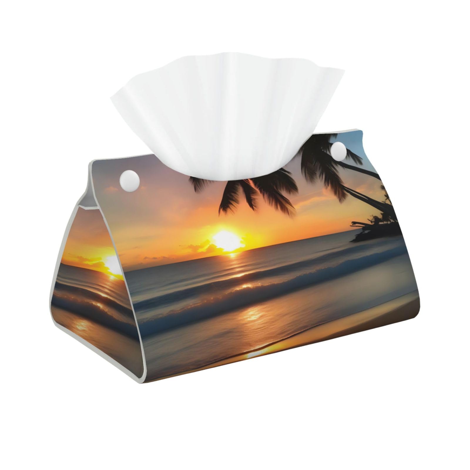 Sunset beach Long Leather Tissue Box Cover-Waterproof PU Leather Tissue Holder for Bathroom, Decorative Rectangular Tissue Case