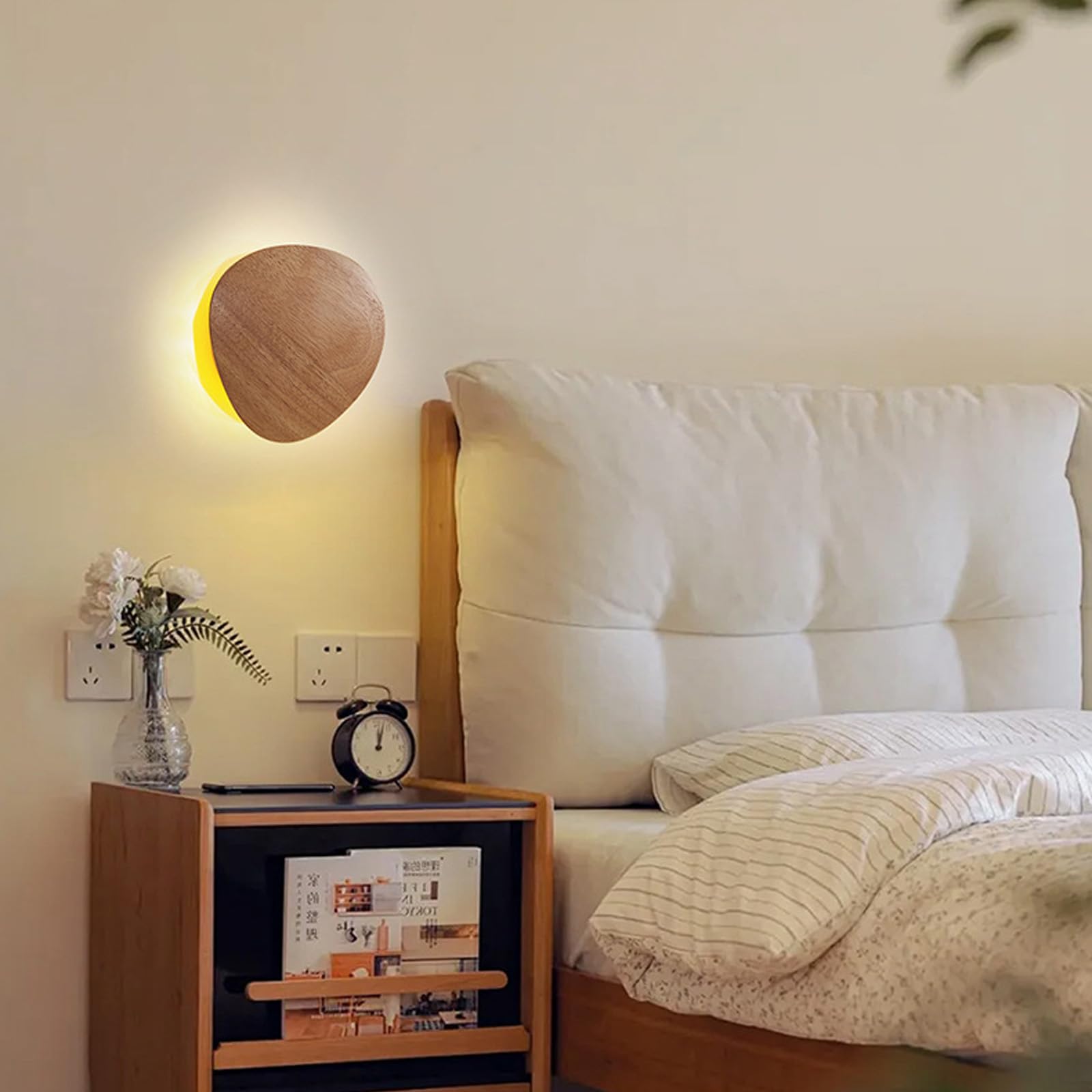 Lampada da Parete a LED in Legno, Moderna, dal Design Creativo, Stile Nordico, Decorativa, Geometrica, in Ferro, per Camera da Letto, Soggiorno, corridoio (Ovale - Luce Calda, 19 c