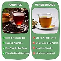 Vista 5 de HANDPICK Masala Chai - Bolsas de té (100 unidades) fuertes, robustas y aromáticas, mezcladas con especias exóticas, canela, pimienta negra, clavo
