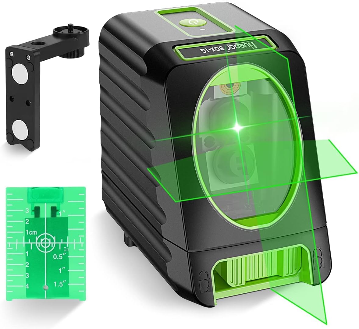 Huepar BOX-1G Nivel Láser Verde 45m, MODO DE PULSO, Pro Precisión: ± 2 mm/ 10m, Autonivelante Líneas Cruzadas, 150° vertical/horizontal, 360° Rotación Soporte Magnético+Carta objetivo+Bolsa Portátil