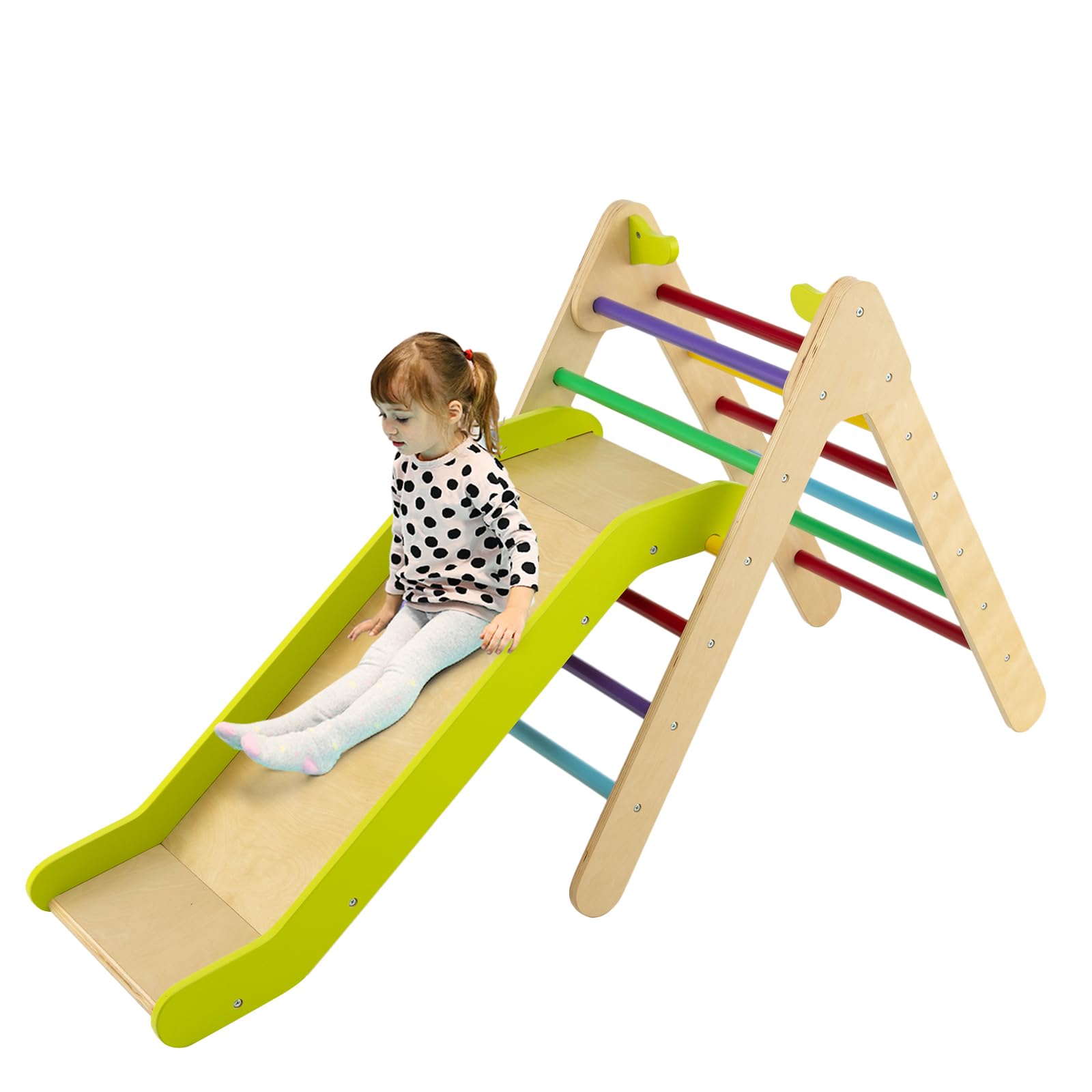 HOMASIS Triangolo da Arrampicata per Bambini con Scivolo Regolabile in Altezza, Triangolo Montessoriano per Bambini in Legno, Parco Giochi per Bambini da 1 Anno in Su, 86,5 x 73,5 x 48 cm (Colorato)