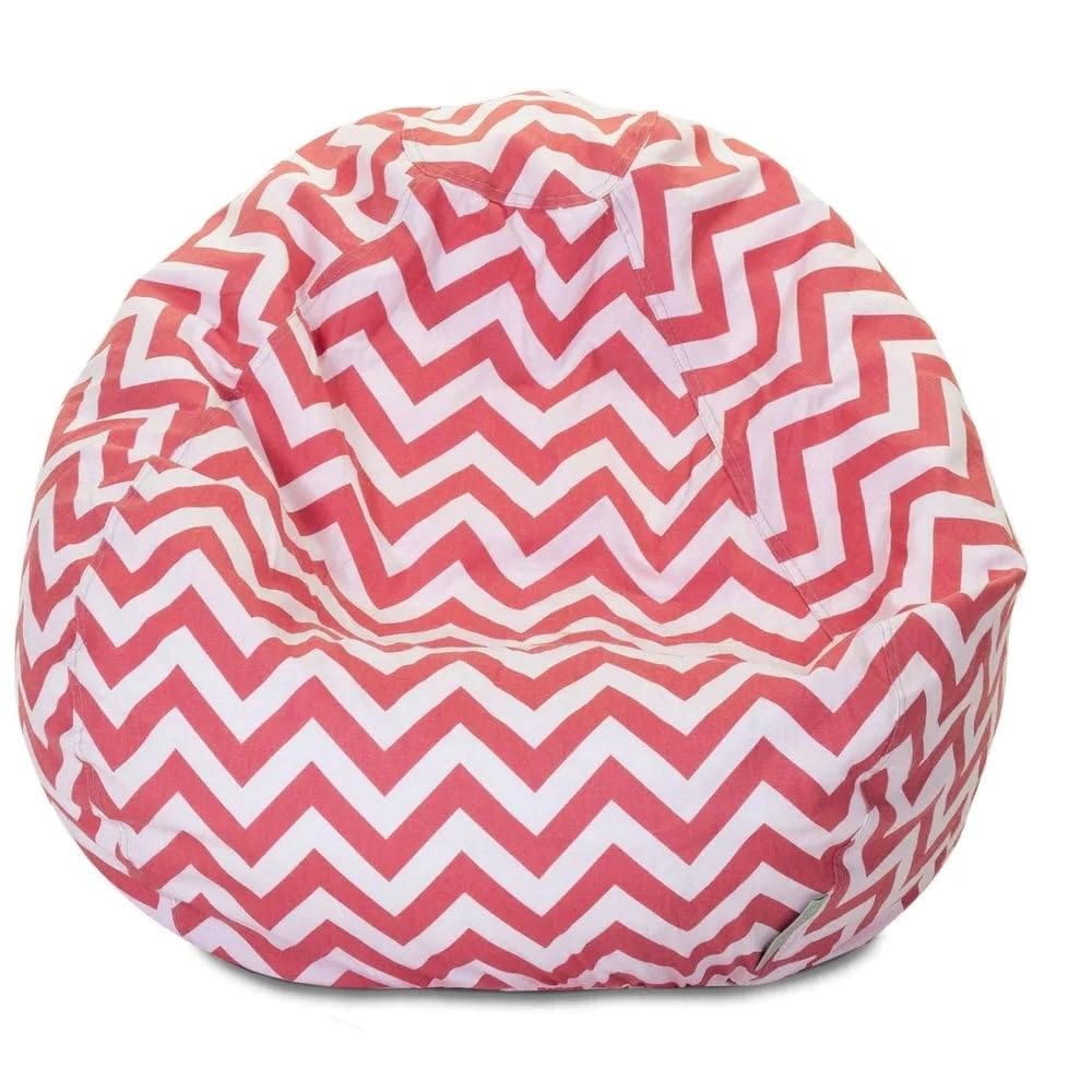Small Bean Bag Chair for Kids with Removable Zippered Cotton Slipcover | Pink & White Color Chevron Pattern 22'' H X 28'' W X 28'' D Size, Soft Cushion Feel