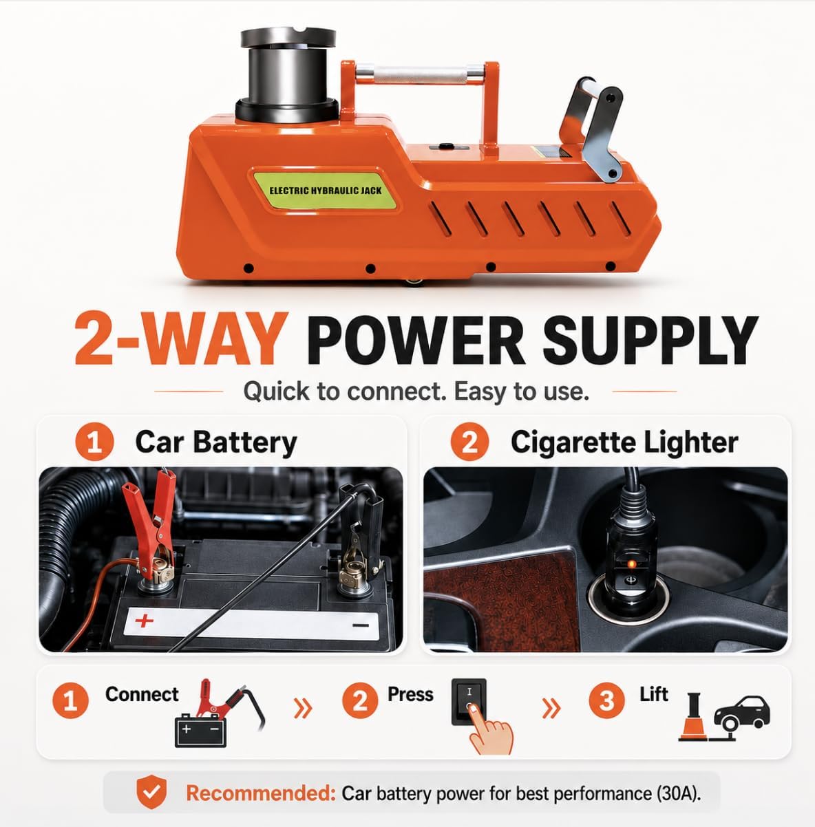 E-HEELP 15 Ton Electric Hydraulic Floor Jack, 12V DC Heavy Duty Truck Jack with LED Light for RV, SUV, Van, Sedan, Trucks (7.8-20.4 Inch Lift) image 5