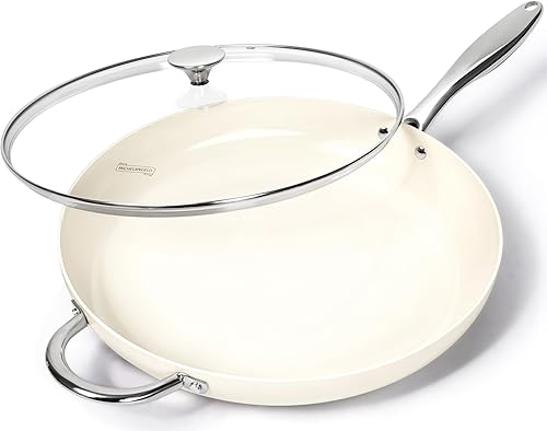 MICHELANGELO Sartén grande con tapa, sartén de cerámica de 14 pulgadas con revestimiento antiadherente, sartén antiadherente saludable, compatible