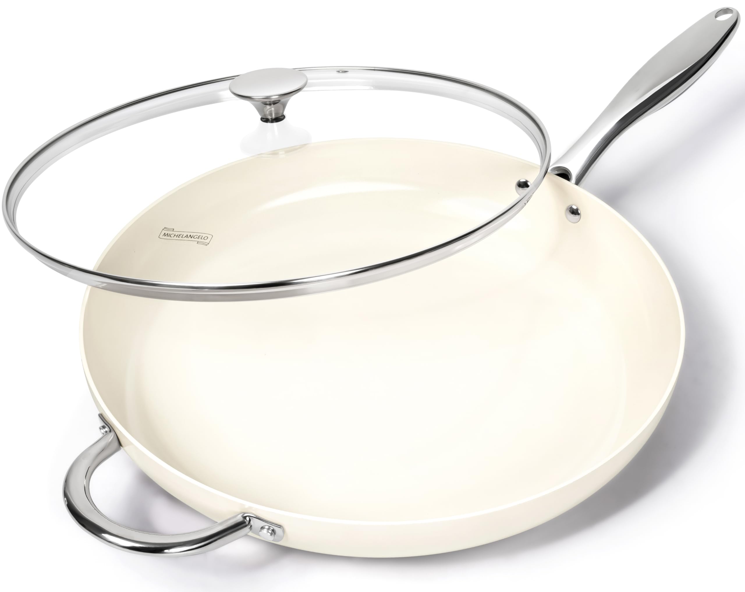 MICHELANGELO 14 Inch Ceramic Skillet White