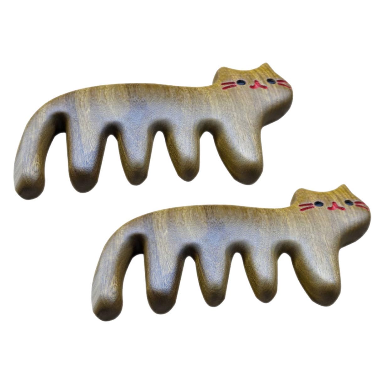 Ipetboom 6pièces Peigne Bois Pour Massage Du Chevelu De Peignes Antistatiques à Dents Larges Design Chat Pour Types De Cheveux