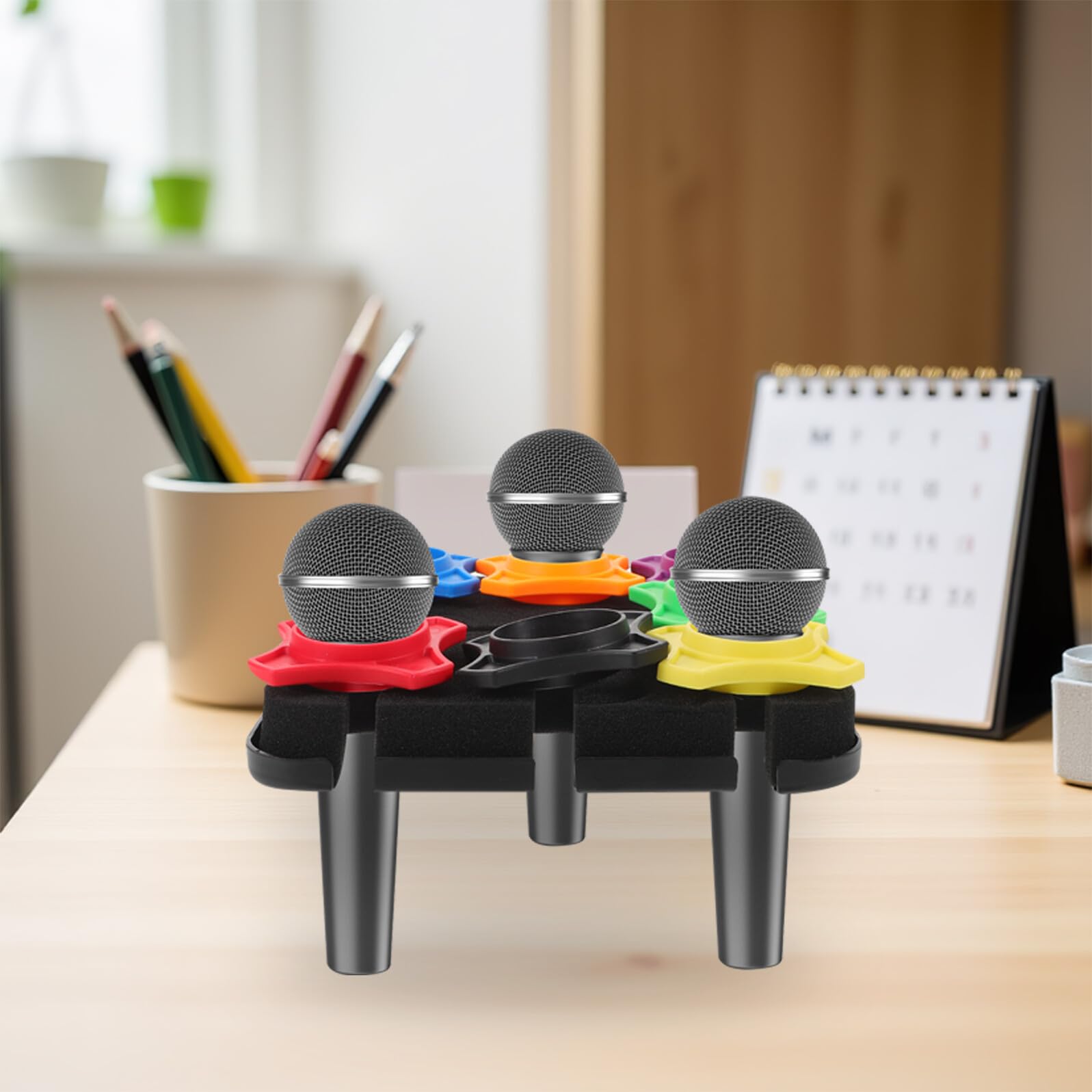 Soporte para Micrófonos Metálico con Bandeja para Micrófonos Organizador Múltiple Accesorio Seguro y Estable para Escenarios Karaoke y Streaming