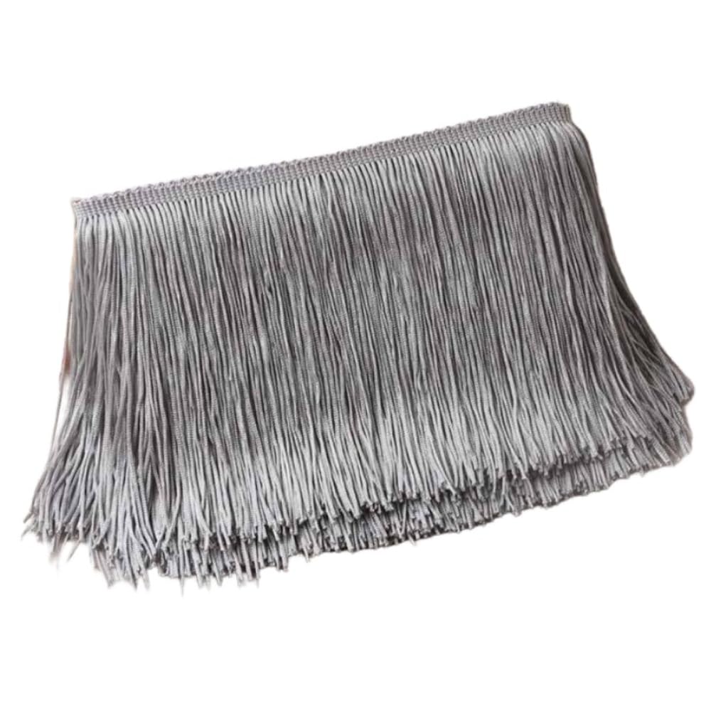 Blausky 15 cm x 2 m Wide Tassel Fringe Trim Dance Fringe Cut Fringe Silky Fringe Ribbon Decorative Ribbon Fringe Trim Ribbons for Sewing, for Latin Dress, Lingerie Curtains, Light Grey