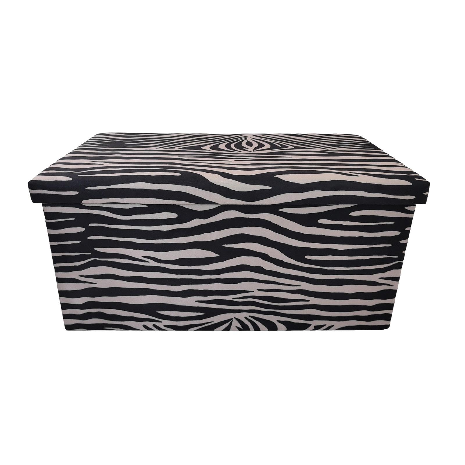 OHS Ottoman Storage Box Matte Velvet Folding Bed Bench with Lid, Mono Zebra — image 1