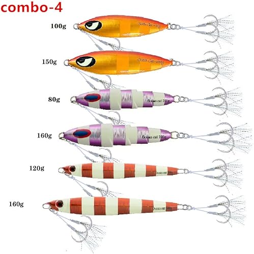 Miniatura 5 de OCEAN CAT Jig 6 Pcs Combo Lento Pitch Jigs Pesca Señuelos Verticales Jigging Plano Caída
