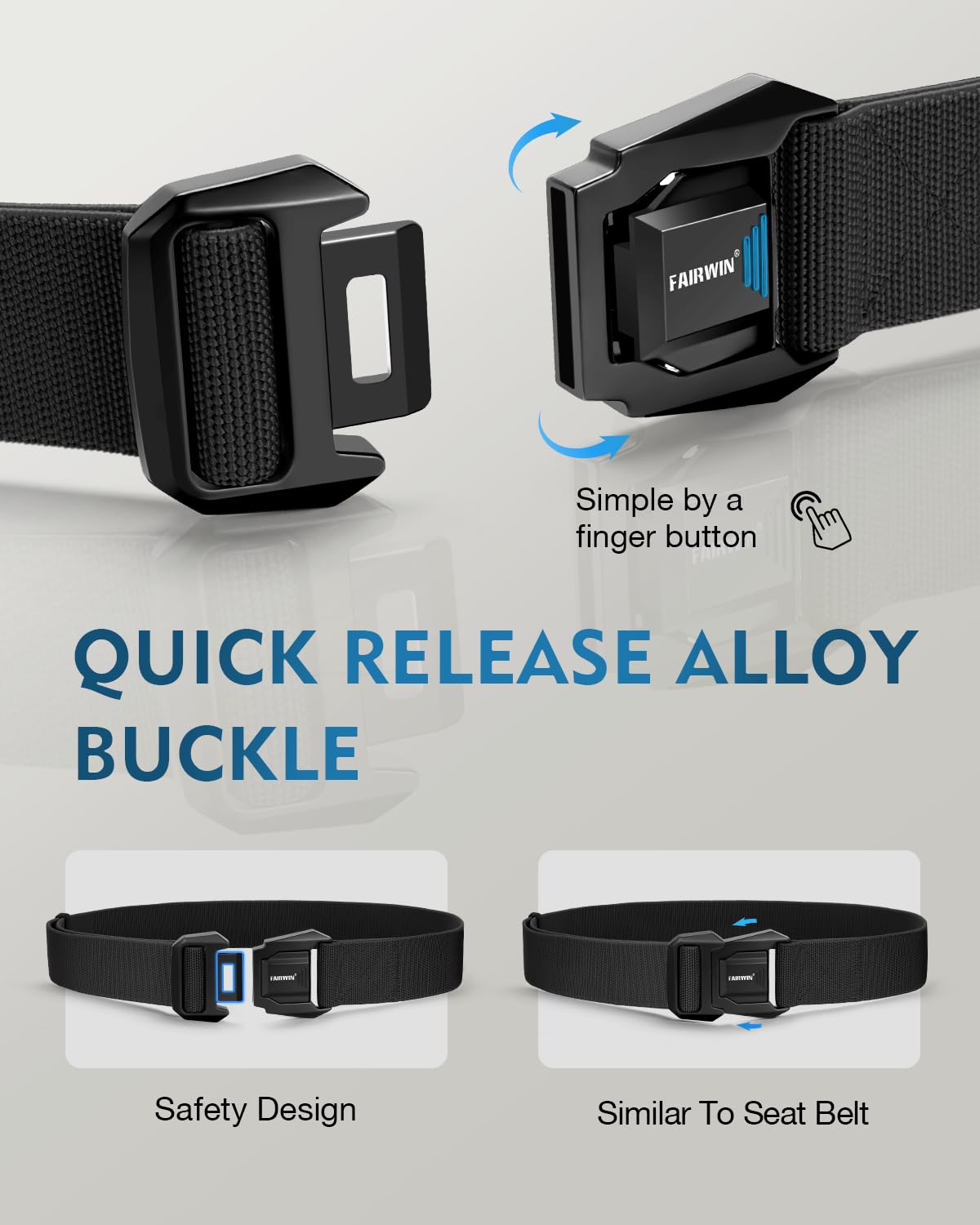 FAIRWIN Tactical Belt Men, Work Rigger Military 1.5" Stretch Nylon Web Belt with Heavy Duty Quick Release Seatbelt Buckle