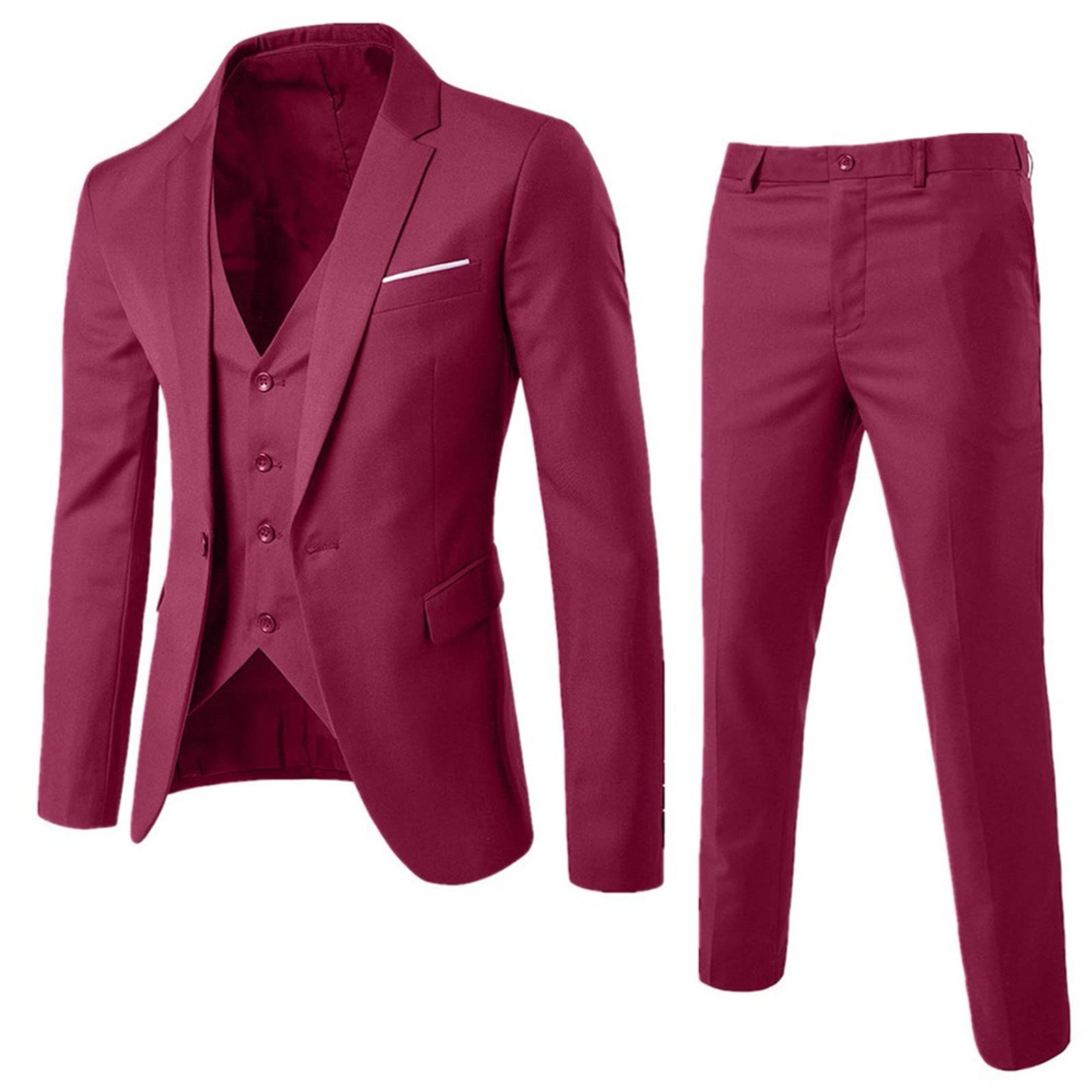 Costume 3 pièces pour homme - Coupe ajustée - Veste - Pantalon formel - Costume professionnel - Pour mariage et affaires - Coupe droite - Costume de smoking - Couleur unie