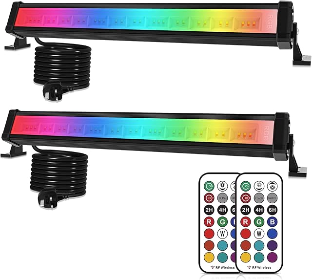 MEIHUA RGB Flood Lights Bar, 42W Led Wall Washer Light with 360° RF Remote Control, Colour Changing Stage Lights for Parties Birthday Disco Garden Festival Decorative Light 2Pack