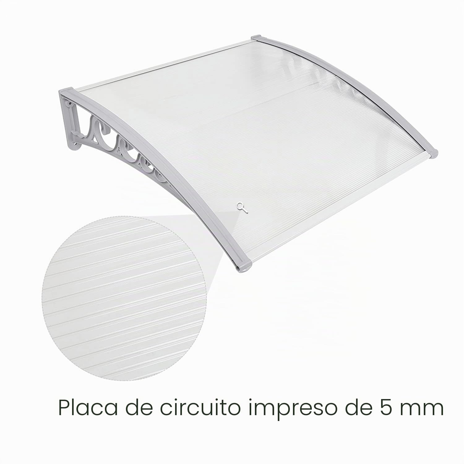 HUOLE Toldo Puerta, Toldo Ventana Lluvia Nieve Refugio Frente Porche Sombra Exterior, Techo terraza, Entrada Marquesa Solar Puerta Anti-Suelo Refugio Protección Policarbonato (80 * 120cm)